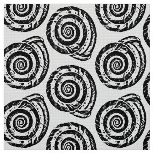 Tecido Impressão de bloco espiral do Seashell, preto e