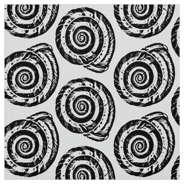 Tecido Impressão de bloco espiral do Seashell, preto e (Modelo)