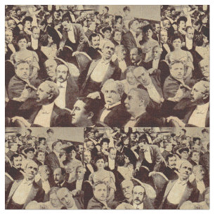 Tecido impressão de cena de multidões de 1920