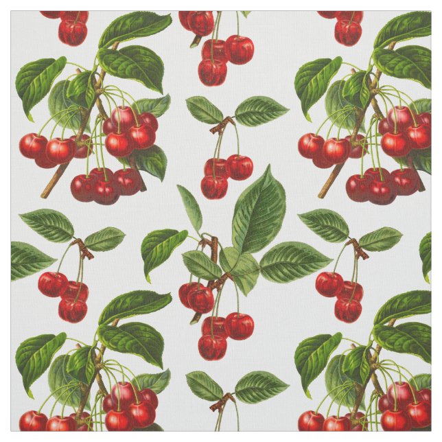 Tecido Impressão de Cerejas Botânicas Vintage (Modelo)