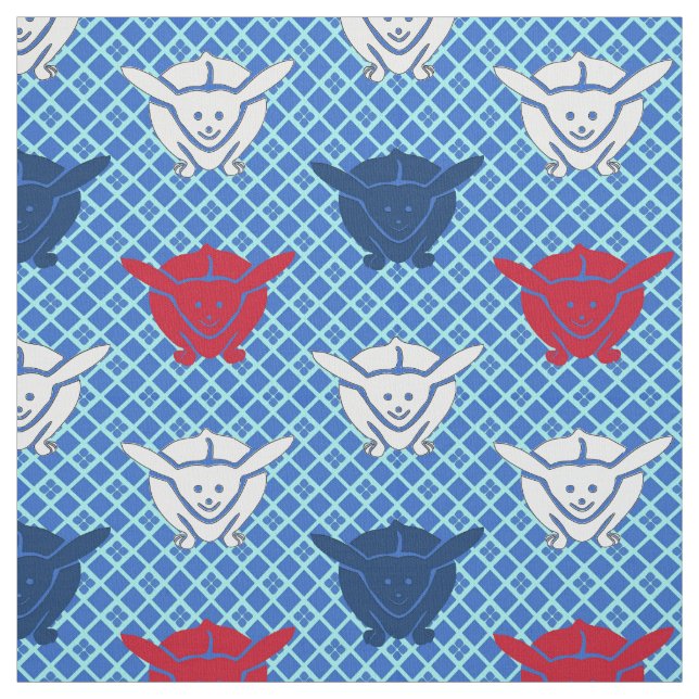 Tecido Impressão de coelho japonês, azul com vermelho e b (Modelo)