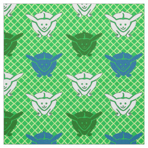 Tecido impressão de coelho japonês, verde, azul e branc