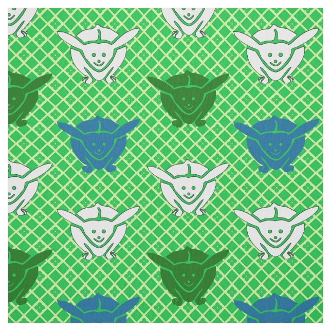 Tecido Impressão de coelho japonês, verde, azul e branco (Modelo)