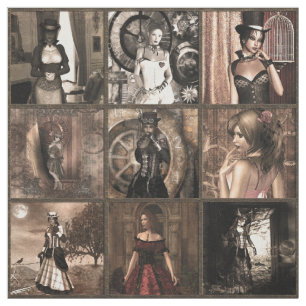 Tecido Impressão de Coleta de Pinups Steampunk