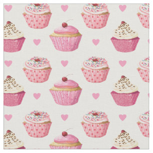 Tecido Impressão de Cupcakes cor-de-rosa