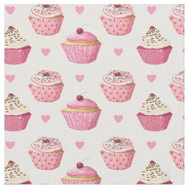 Tecido Impressão de Cupcakes cor-de-rosa (Detalhe)