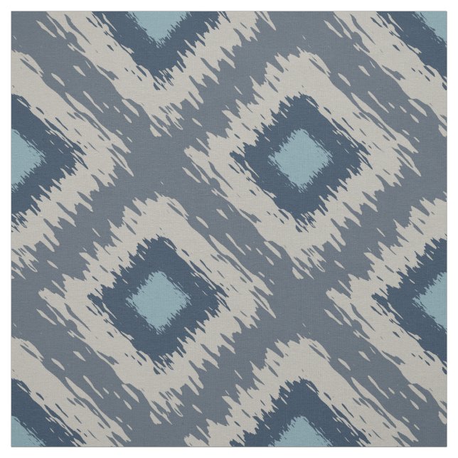 Tecido Impressão de Diamond de Padrão Ikat Azul Editável (Modelo)