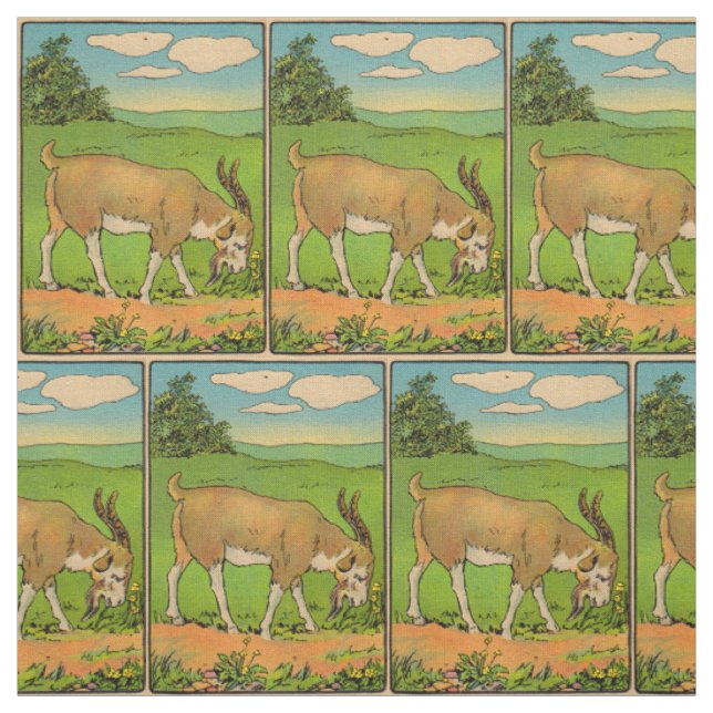Tecido impressão de ilustração de bode pastando de 1914 (Modelo)