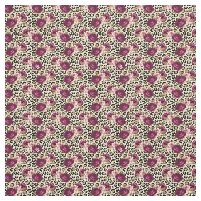 Tecido Impressão de Leopardo Flor Rosa Rosa Dourada para  (Modelo)