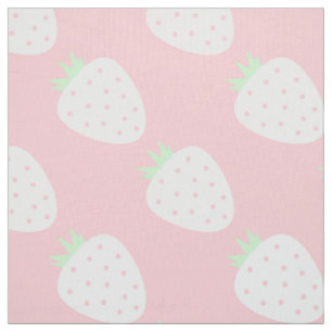 Tecido impressão de morango branco em rosa pastel