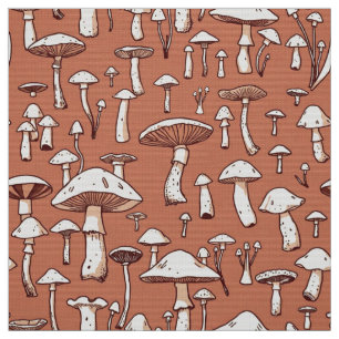Tecido Impressão do Cogumelo em Terracotta Brown