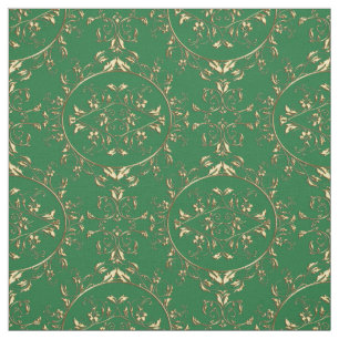 Tecido Impressão Dourado e verde do damasco do feriado