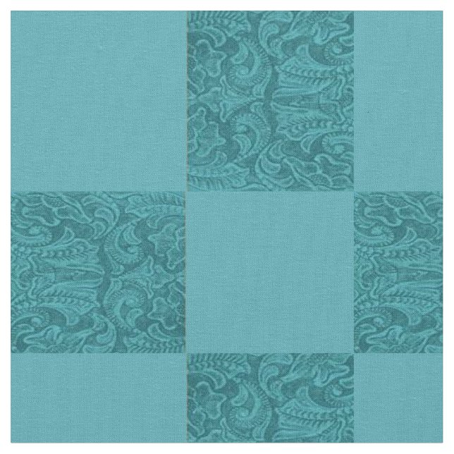 Tecido Impressão em Couro Trabalhado Azul Turquesa Block  (Detalhe)