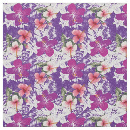 Tecido Impressão floral de Hibiscus cor-de-rosa branca e 