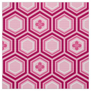 Tecido Impressão Hexagonal Kimono, Borgonha e Rosa
