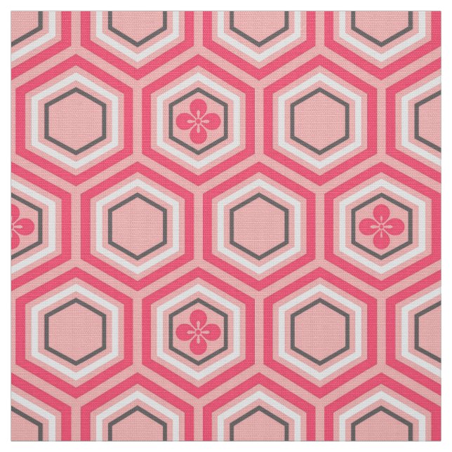 Tecido Impressão Hexagonal Kimono, Rosa Coral e Branco (Modelo)