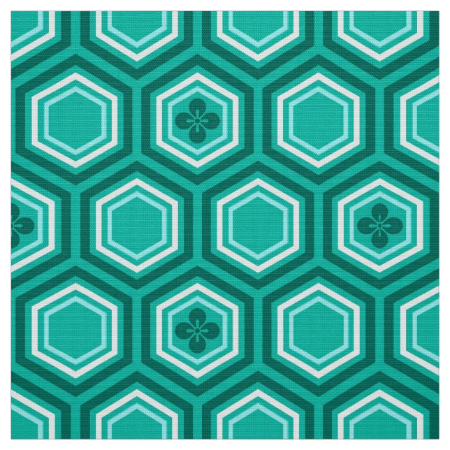Tecido Impressão Hexagonal Kimono, Turquesa e Branco (Modelo)