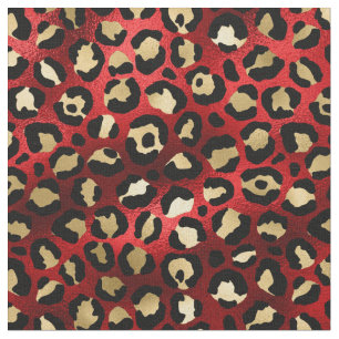 Tecido Impressão Leopardo Vermelho e Dourado