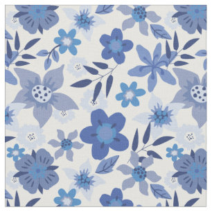 Tecido Impressão Monocromático Azul Floral