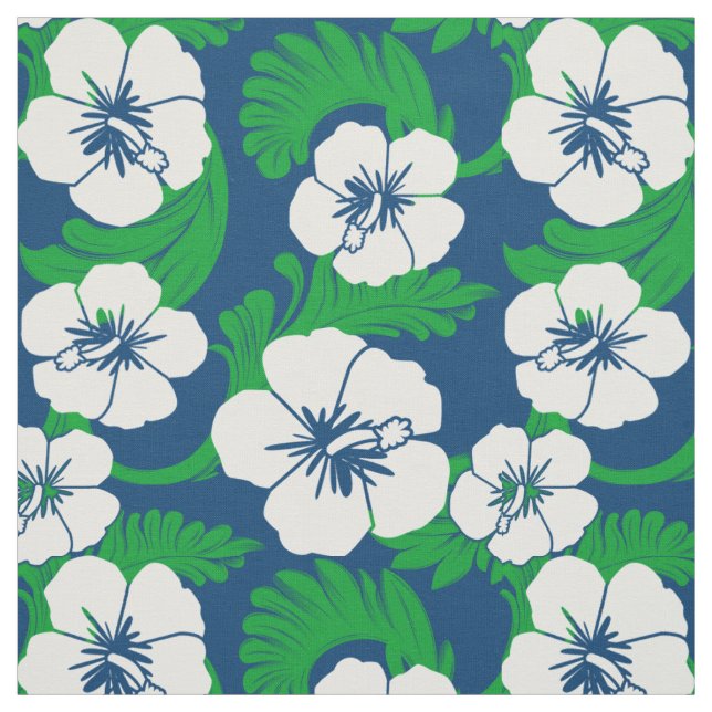 Tecido Impressão retro azul floral do hibiscus havaiano (Modelo)