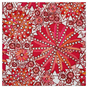 Tecido Impressão tribal da mandala, vermelho e branco