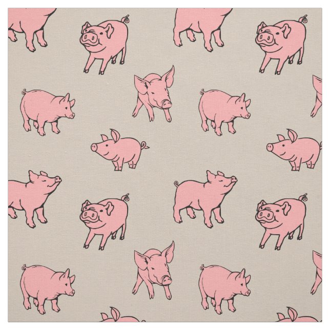 Tecido Impresso Porcos Fofos Rosa e Bege (Modelo)
