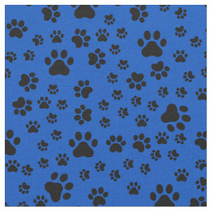 Tecido Impressões de pata preta no azul cobalto