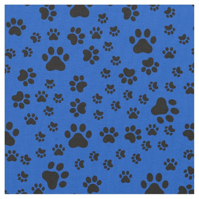 Tecido Impressões de pata preta no azul cobalto (Detalhe)