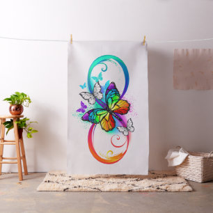 Tecido Infinidade brilhante com borboleta arco-íris