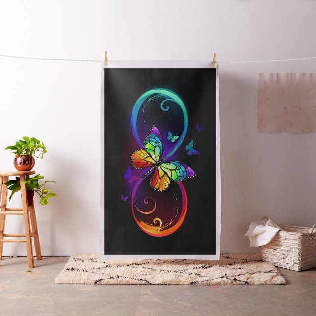 Tecido Infinidade vibrante com borboleta arco-íris a pret (In Situ)