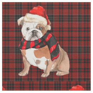 Tecido Inglês Buldogue e Xadrez Vermelha Natal