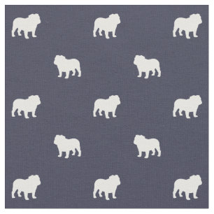 Tecido Inglês Bulldog Silhouettes Patternoite Azul