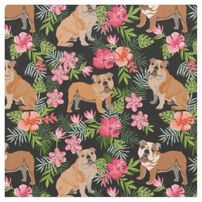 Tecido Inglês Bulldogs impressão tropical (Detalhe)