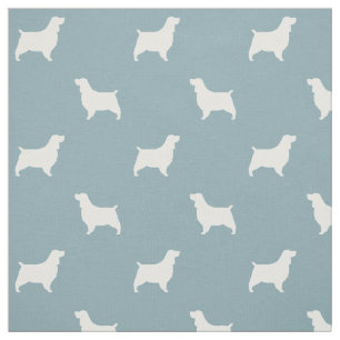 Tecido Inglês Springer Spaniel Silhouettes Azul Padrão