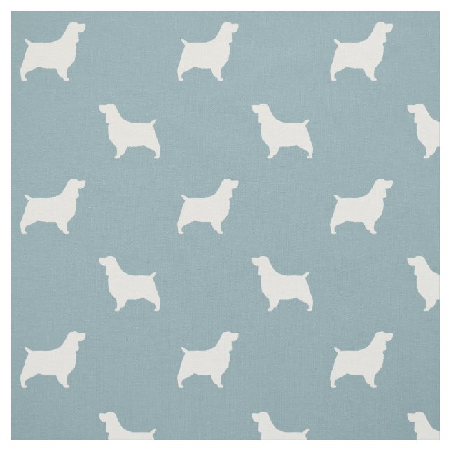 Tecido Inglês Springer Spaniel Silhouettes Azul Padrão (Modelo)