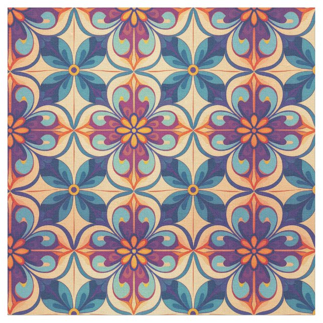 Tecido Inspiração em azulejo estilo talavera florida (Detalhe)