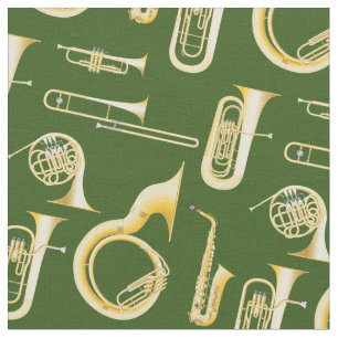 Tecido Instrumentos de Faixas Banda Musical Decor Verde