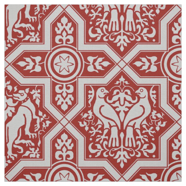 Tecido Interlace de Aves e Cães Medievais (Modelo)