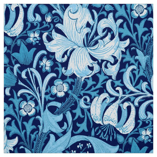 Tecido Íris de William Morris e lírio, azul de índigo (Modelo)