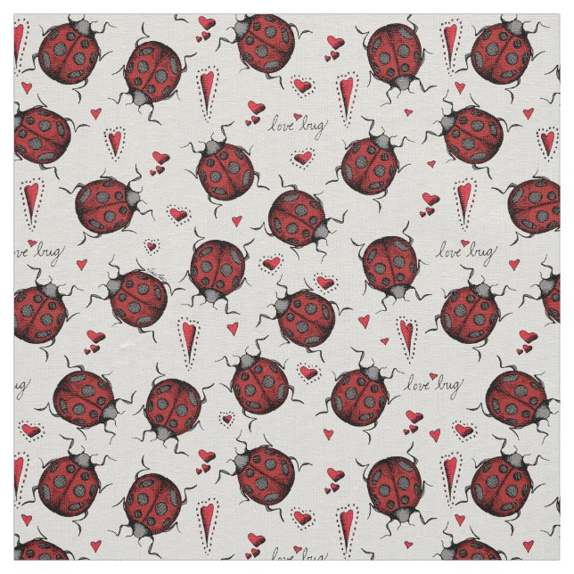 Tecido Ivory Linen LoveBug Ladybug Padrão de Ilustração (Modelo)