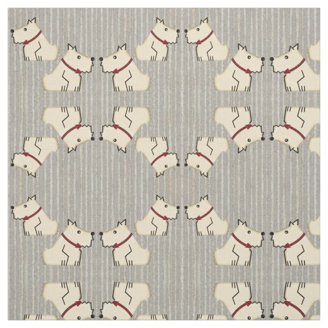 Tecido Ivory Terriers sobre as tiras de basebol de Cinza  (Modelo)