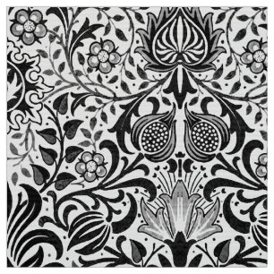 Tecido Jacobean Floral Damask, Black, White e Cinzas 