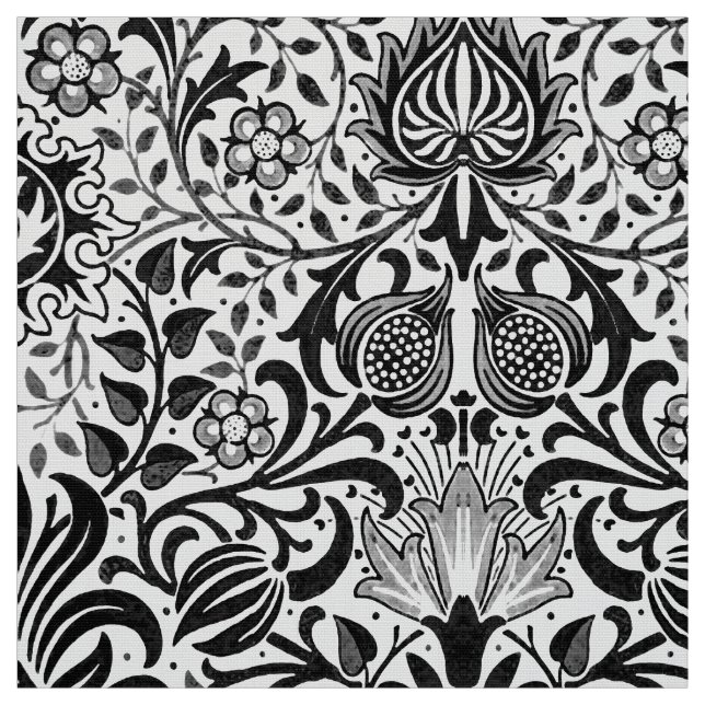 Tecido Jacobean Floral Damask, Black, White e Cinzas  (Modelo)