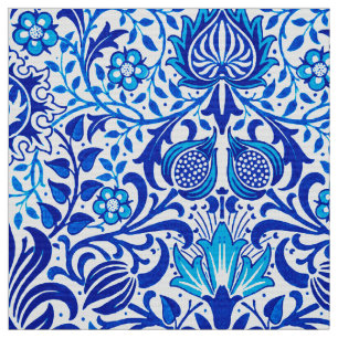 Tecido Jacobean Floral Damask, Cobalt Azul e Branco