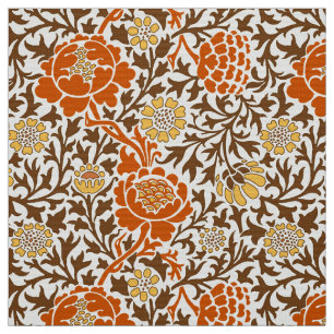 Tecido Jacobean Floral, Orange Brown & Mustard Dourado