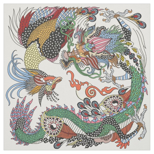 Tecido Jade Dragon e Dourada Phoenix brincando com uma pé (Modelo)