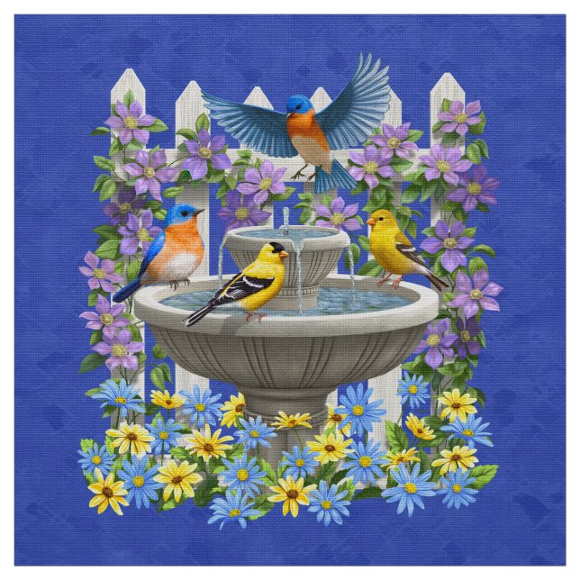 Tecido Jardim de Bairro Real do Bluebird Goldfinch (Modelo)