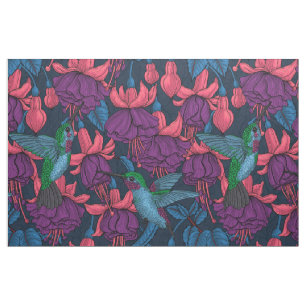 Tecido Jardim de beija-flores em roxo e azul