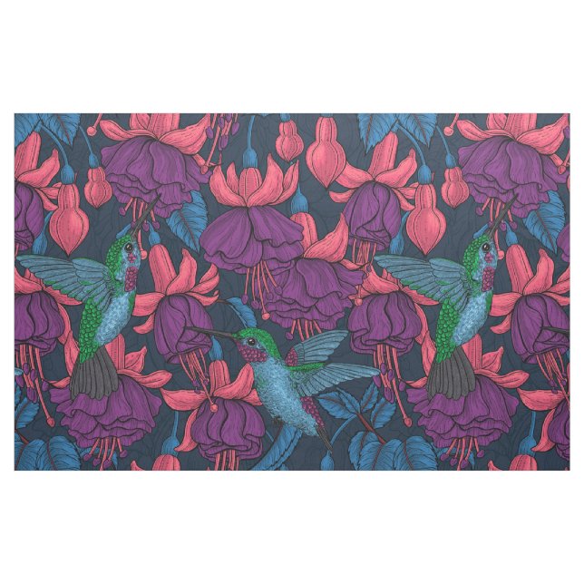 Tecido Jardim de beija-flores em roxo e azul (Fat Quarter)