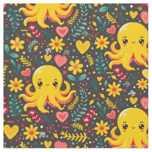 Tecido Jardim do Mar Floral de Kawaii Octopus